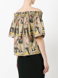 off-shoulder framed heads print top 