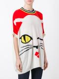 winking cat intarsia knit top