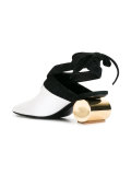 round heel wrap-tie mules