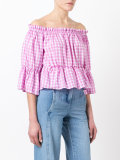 checked off shoulder blouse
