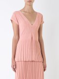 pleated rib v-neck top