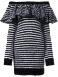 striped ruffle off shoulder dress