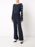 flower appliqué boatneck blouse