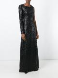 sequin embellished asymmetric sleeve gown