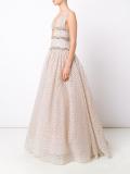 embroidered v-neck layered gown