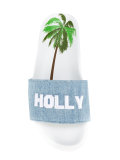 palm tree denim sliders