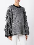 fringed checked jumper