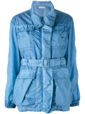 denim belted coat