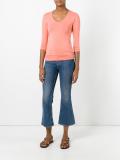 three-quarters sleeve V-neck T-shirt