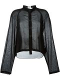semi sheer cropped button down shirt