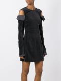 frayed edge cold shoulder dress