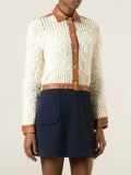 leather trim knitted jacket
