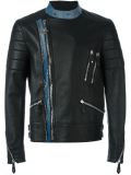denim panel biker jacket