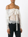 lace off-shoulder bow blouse
