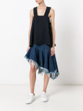 frayed trim pleated denim skirt 