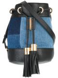 denim patchwork bucket shoulder bag 