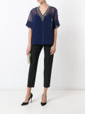 beaded V-neck sheer top