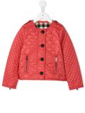 quilted collarless jacket