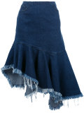 frayed trim pleated denim skirt 