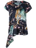 blossom print asymmetric blouse