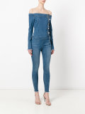 strapless denim jumpsuit