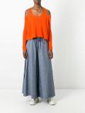 cut-off shoulders knitted blouse