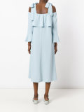 fluted sleeve cold shoulder dress