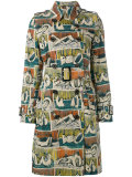 printed gabardine trench coat
