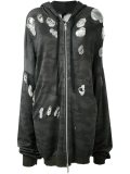 distressed zipped hoodie