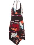 halterneck diagonal panel dress