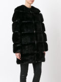 round neck faux-fur coat