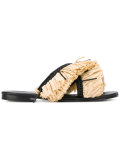 fringed trim flip flops 