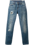 shredded trim cropped jeans 