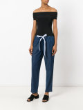 tie-waist denim joggers
