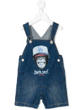 monkey print denim overall