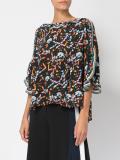 printed ruffle trim blouse