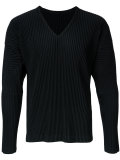 pleated long sleeve v-neck t-shirt