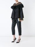 semi sheer panel ruffle blouse