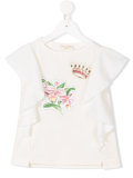 flower and crown appliqué shirt