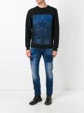 star patch denim inset sweatshirt