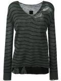 striped distressed fine knit jumper