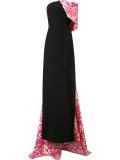 strapless brocade overlay gown 