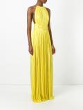 sleeveless belted gown