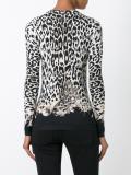 leopard pattern V-neck jumper