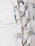 bleached lace-up denim shorts