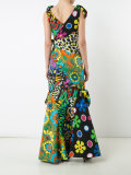 mixed print fishtail gown