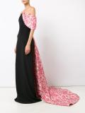 strapless brocade overlay gown 