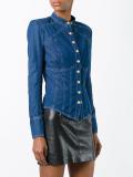 collarless denim shirt