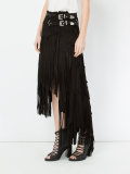 asymmetric fringed leather skirt