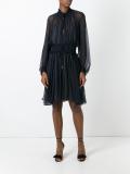 smocked split neck dress